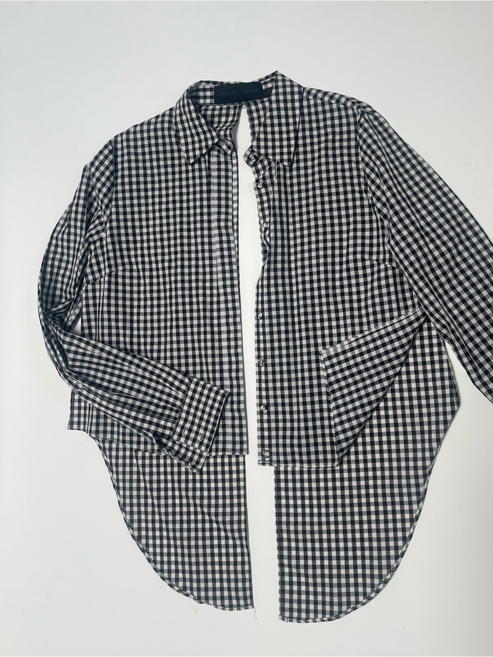 Kendall and Kylie Black & White Gingham Button-Up Split Back Top.